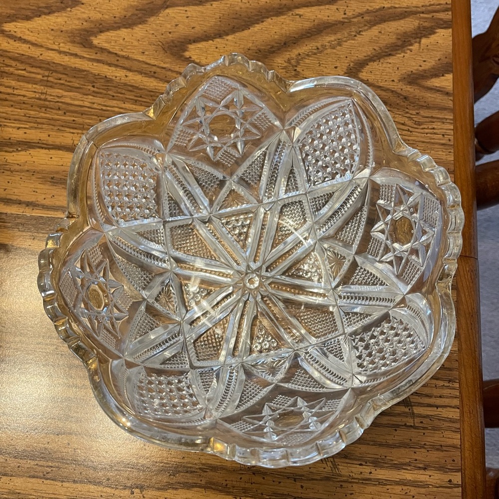 Vintage Cut Glass Starburst Serving Bowl